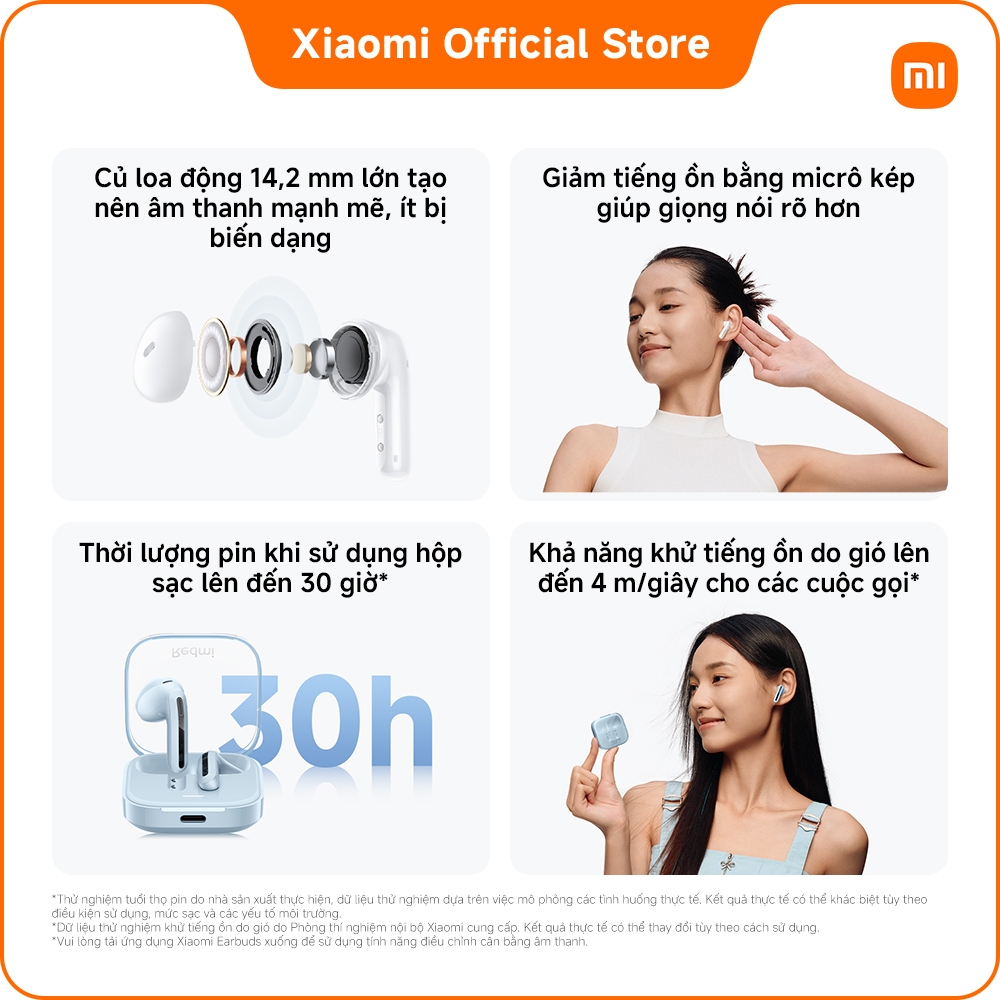 Tai nghe Bluetooth Redmi Buds 6 Active | Củ loa động 14,2 mm lớn tạo nên âm thanh mạnh mẽ, ít bị biến dạng | BigBuy360 - bigbuy360.vn