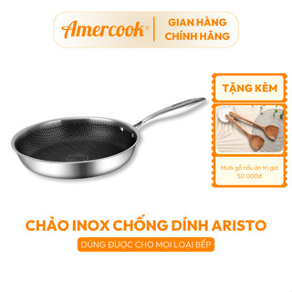 Chảo inox 304 chống dính tổ ong Aristo - AMERCOOK 20cm, 24cm, 28cm công nghệ chống dính Hybrid dùng cho mọi loại bếp