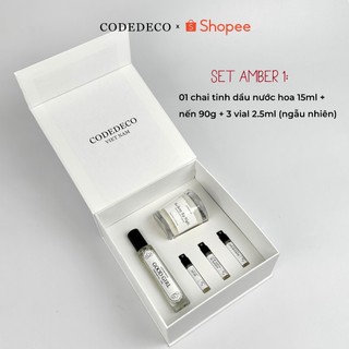   SET AMBER 01  01 chai tinh dầu nước hoa CODEDECO 15ml + 01 nến 90g + 03 vial ngẫu nhiên 2.5ml 