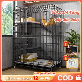🐱Petorldog🐶 Chuồng mèo gấp gọn BIGSIZE có bánh xe Lồng mèo giá rẻ tặng khay giá rẻ Có 3/4 tầng