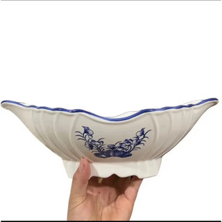  Đĩa thuyền đựng gà GỐM SỨ XANH HOA SEN hoa văn cổ điển – tô bày hoa quả thờ cúng sang trọng 100.2 