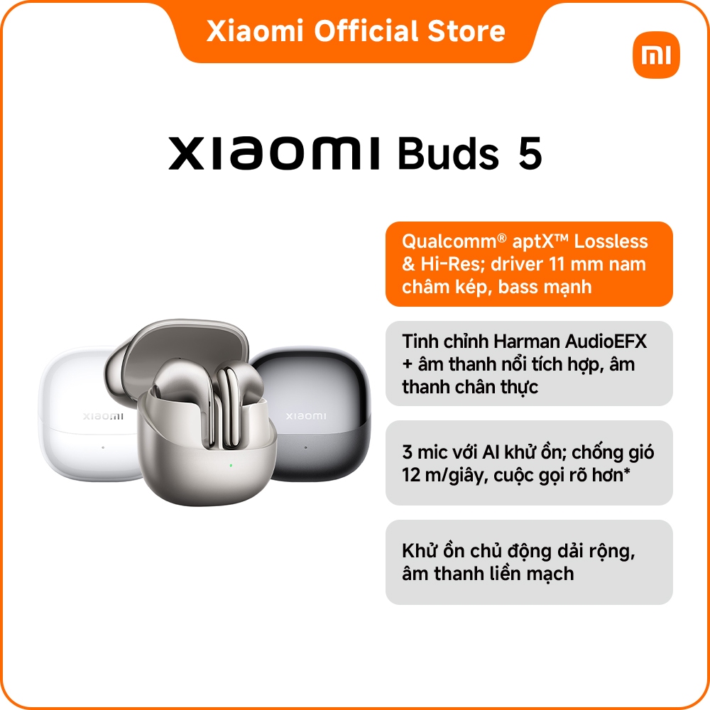 Tai nghe Bluetooth Xiaomi Buds 5 | Qualcomm® aptX™ Lossless và Hi-Res Audio