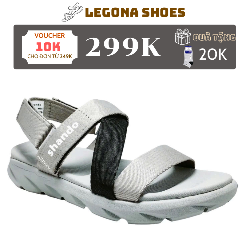Dép Quai Hậu Đi Học, Giày Sandal Đi Học SHANDO F6 Sport XÁM ĐEN Quai dù Cao 3 Phân (Nam Nữ) LEGONA S