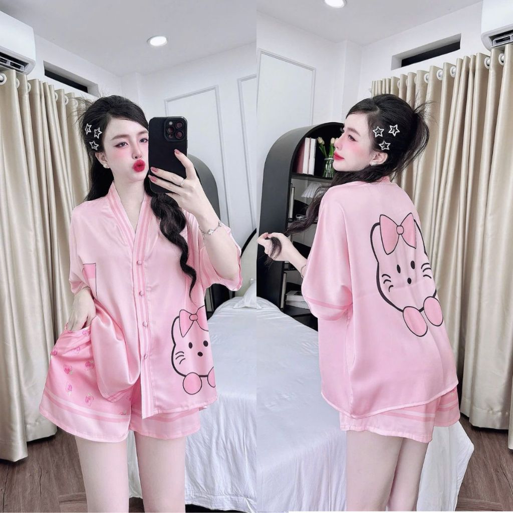 Đồ Ngủ Pijama Bigsize Cổ Y Đùi MIKY, Đồ Ngủ Bigsize lụa Latin In 3D cao cấp mềm mại xinh xắn 1 < 70KG | BigBuy360 - bigbuy360.vn