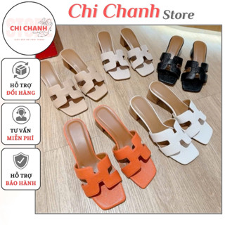 Guốc H nữ 5p dép cao gót hm gót vuông vân gỗ hàng chuẩn đẹp cao cấp bọc da đi mềm êm tôn dáng C12