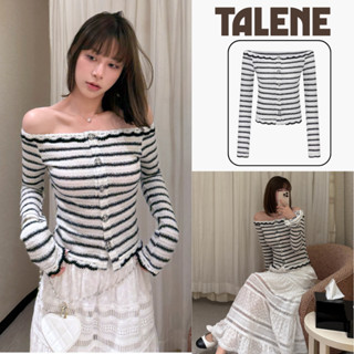  Áo Len Kiểu Trễ Vai Phối Viền Ren Sang Trọng Mongtoghi Khuy Dọc Thời Trang Talene TOP NU 256V1 