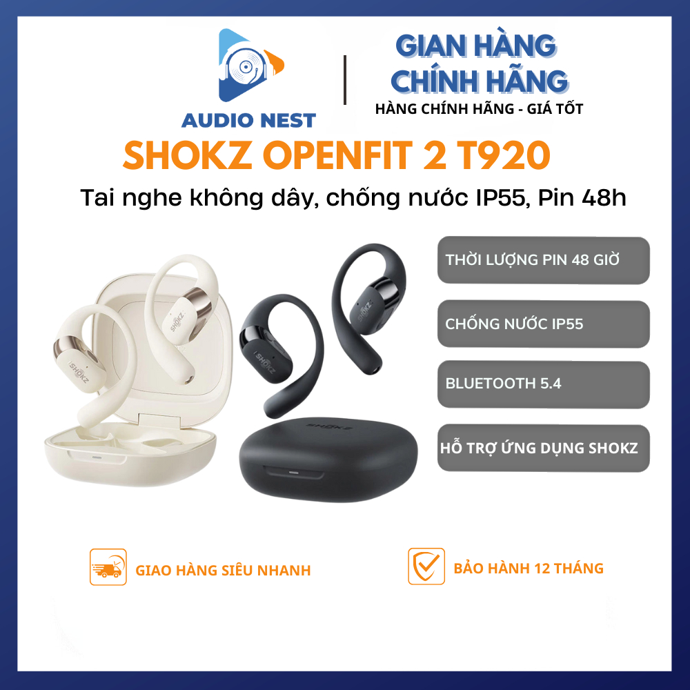 Tai Nghe Bluetooth Shokz OpenFit 2 T920 Chính Hãng - Bảo Hành 12 Tháng