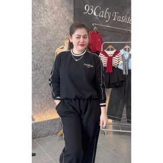   BIGSIZE  Bộ Thể Thao Nữ Nỉ 2 Da Kẻ Sọc Kèm Vòng Thêu Chữ Fashion set bộ thu đông nữ năng động 