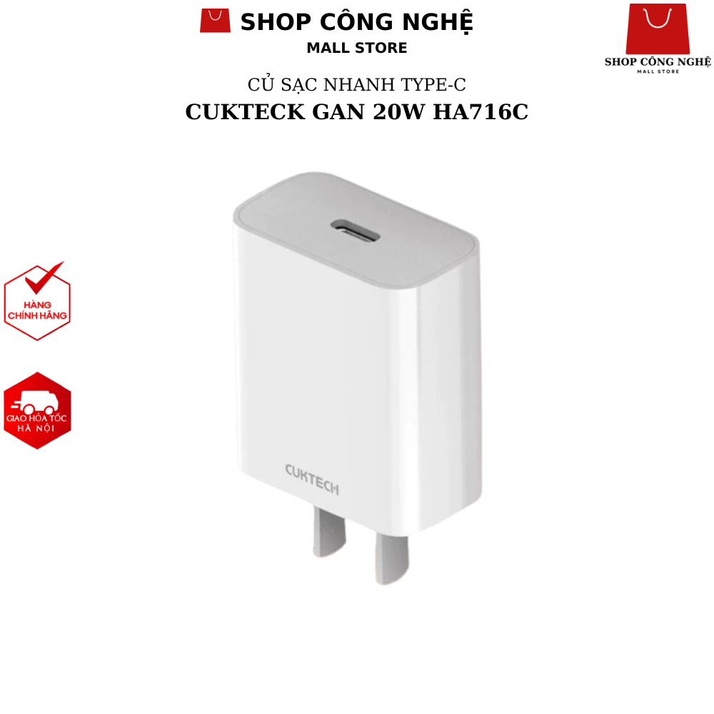 Củ sạc nhanh Type-C 20W Cukteck HA716C, Củ sạc nhanh 20W Type-C Zmi HA716 Zmi HA716EU