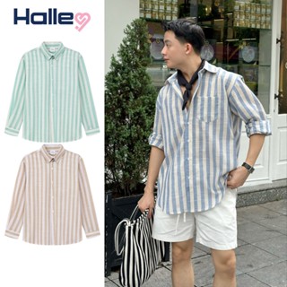 Áo Sơ Mi Nam Kẻ Sọc Form Rộng Oversize Dài Tay Cổ Bẻ Vải Linen Cao Cấp Thời Trang HALLEY A14