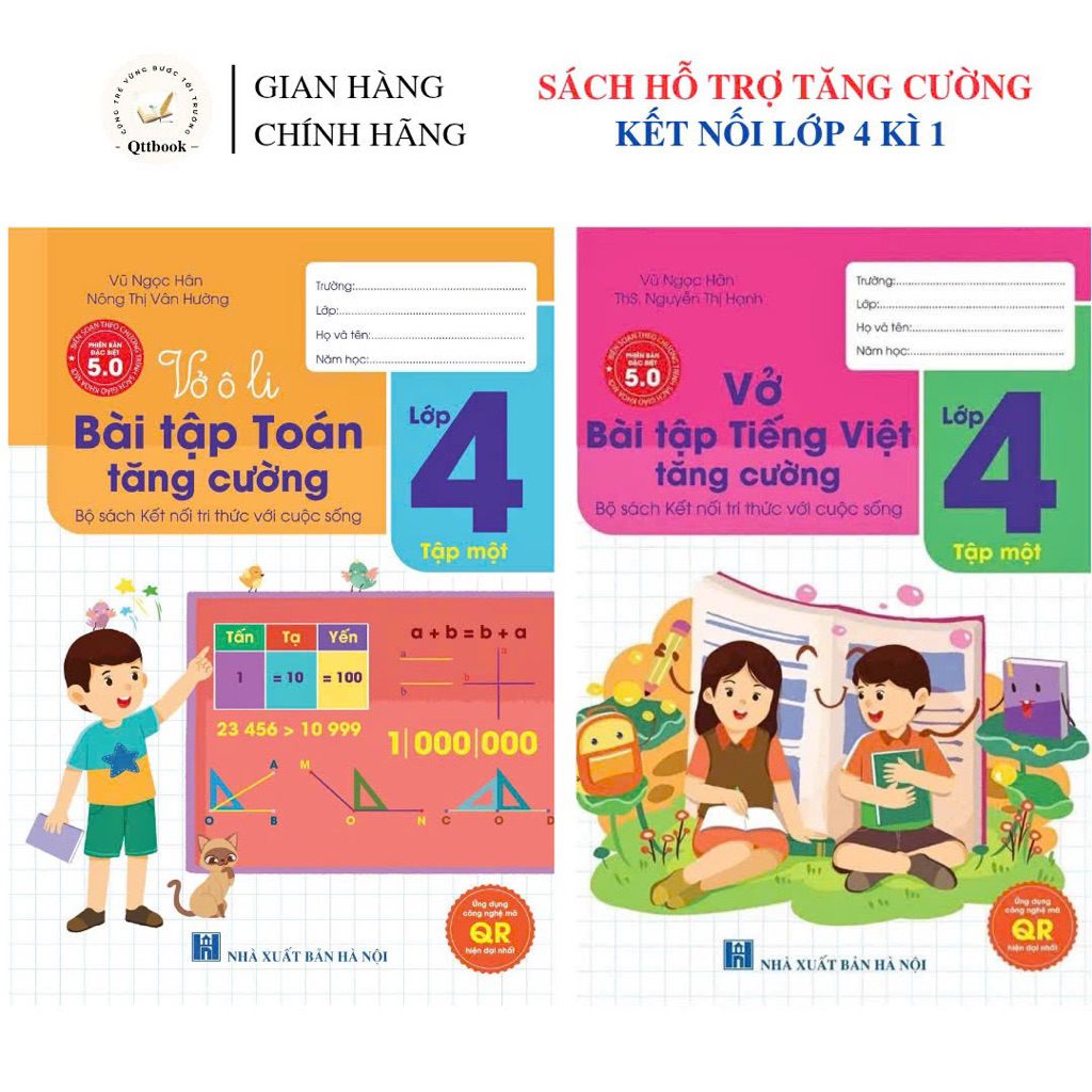 Sách - [ Lớp 4 - Tập 1 - Kết Nối ] - (Bộ 2 quyển ): Vở ô li bài tập Toán, vở bài tập Tiếng Việt tăng