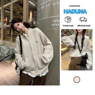  Áo Khoác Cardigan Dệt Kim Phối Khóa Zip Thời Trang Thu Đông HADUNA 