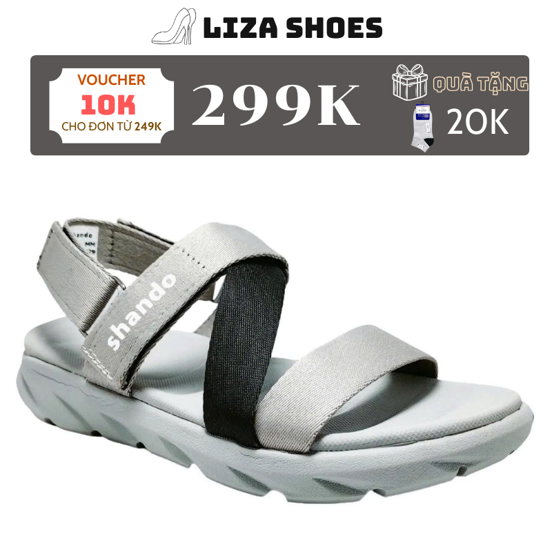 Giày Sandal Đi Học, Dép Quai Hậu Đi Học SHANDO F6 Sport XÁM ĐEN, Quai dù Cao 3 Phân (Nam Nữ) LIZA Sh