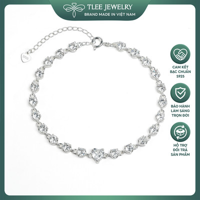 Lắc tay bạc nữ TLEE charm tim đính đá dải ổ đá tròn đế bao vương miện TLEEJEWELRY