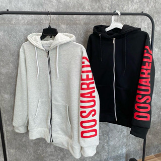  Áo khoác nỉ hoodie kéo khoá DSQ in chữ và đỏ chất liệu nỉ cotton dày dặn dáng áo trẻ trung năng động hotrend 2024 