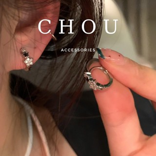  Bông Tai Khuyên Tai Tròn Ngôi Sao Đen Đính Đá | CHOU ACCESSORIES | 