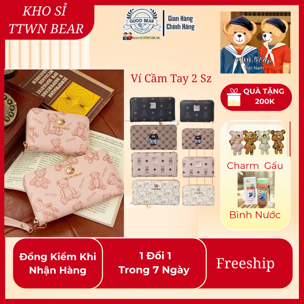 <Tặng Charm Đơn 1.2TR> Ví cầm tay 2 Sz TTWN BEAR TT2301  , Ví dài đựng điện thoai