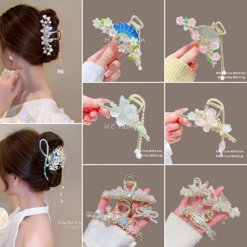 Kẹp tóc tua rua hoa linh lan phụ kiện tóc phía sau đầu, kẹp tóc kiểu cổ điển, kẹp tóc kim loại Hàn Quốc cỡ lớn Hottrend