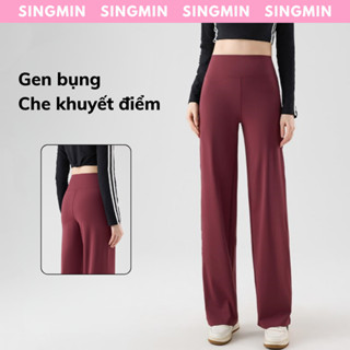  Quần ống rộng nữ SINGMIN cạp cao thoáng mát co giãn che khuyết điểm chân 