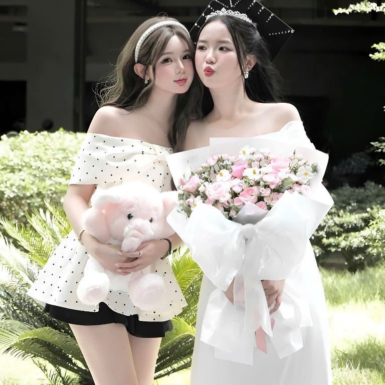 Áo Trễ Vai Phối Nơ Ngang Dáng Babydoll Hoạ Tiết Chấm Bi Chất Liệu Kaki Hàn Mềm Mại | BigBuy360 - bigbuy360.vn