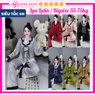  Đồ ngủ nữ bigsize 55-75kg pijama dài tay nút tàu viền ren lụa latin mịn mát 75DD27 đồ bộ nữ đồ mặc nhà tiểu thư trơn 