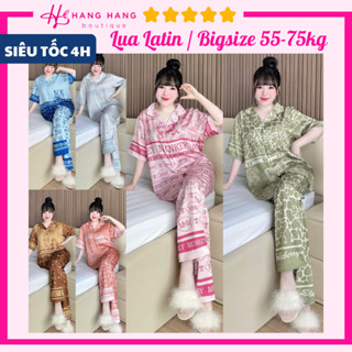 Đồ ngủ nữ bigsize 55-75kg, pijama dài cộc tay ngắn lụa latin mịn mát 75CD05, đồ bộ nữ đồ mặc nhà thiết kế sang chảnh