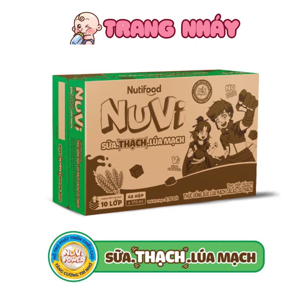 Thùng 48 Hộp Thức Uống Sữa Lúa Mạch Cacao Có Thạch NuVi 100ml