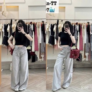  Quần jean ống rộng nữ cạp cao màu xám sáng form suông dáng dài thời trang cá tính 