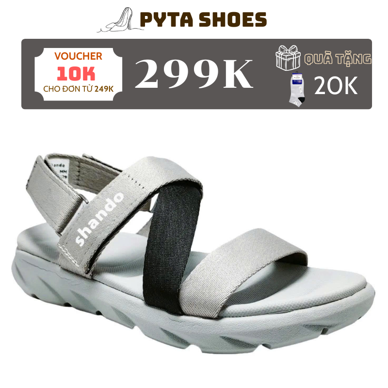 Dép Quai Hậu Đi Học, Giày Sandal Đi Học SHANDO F6 Sport XÁM ĐEN, Quai dù Cao 3 Phân (Nam Nữ) PYTA Sh