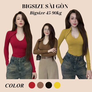  Áo Thun Polo Nữ tay Dài phối Cổ V Gợi Cảm Vải Thun Gân Tăm Cao Cấp Thanh Lịch Bigsize 45–90kg Béo Xinh Shop - B.1601 