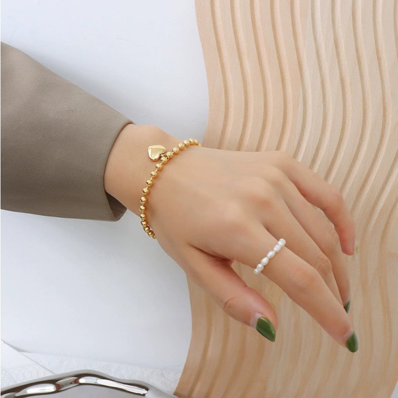 Lắc Tay Nữ Bilyshop Dây Bi Mặt Trái Tim Nhỏ Xinh Titan Ko Đen Ko Ngứa TT 2245