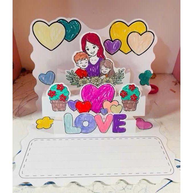 Set 10 - 20 Thiệp tô màu 3D tặng mẹ tặng cô ngày 20/10 ,8/3