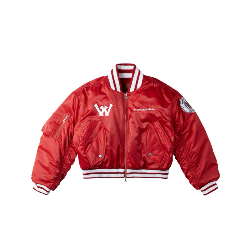 “WHENEVER” Áo Khoác Bomber Form Boxy NEW YORK BOMBER / RED