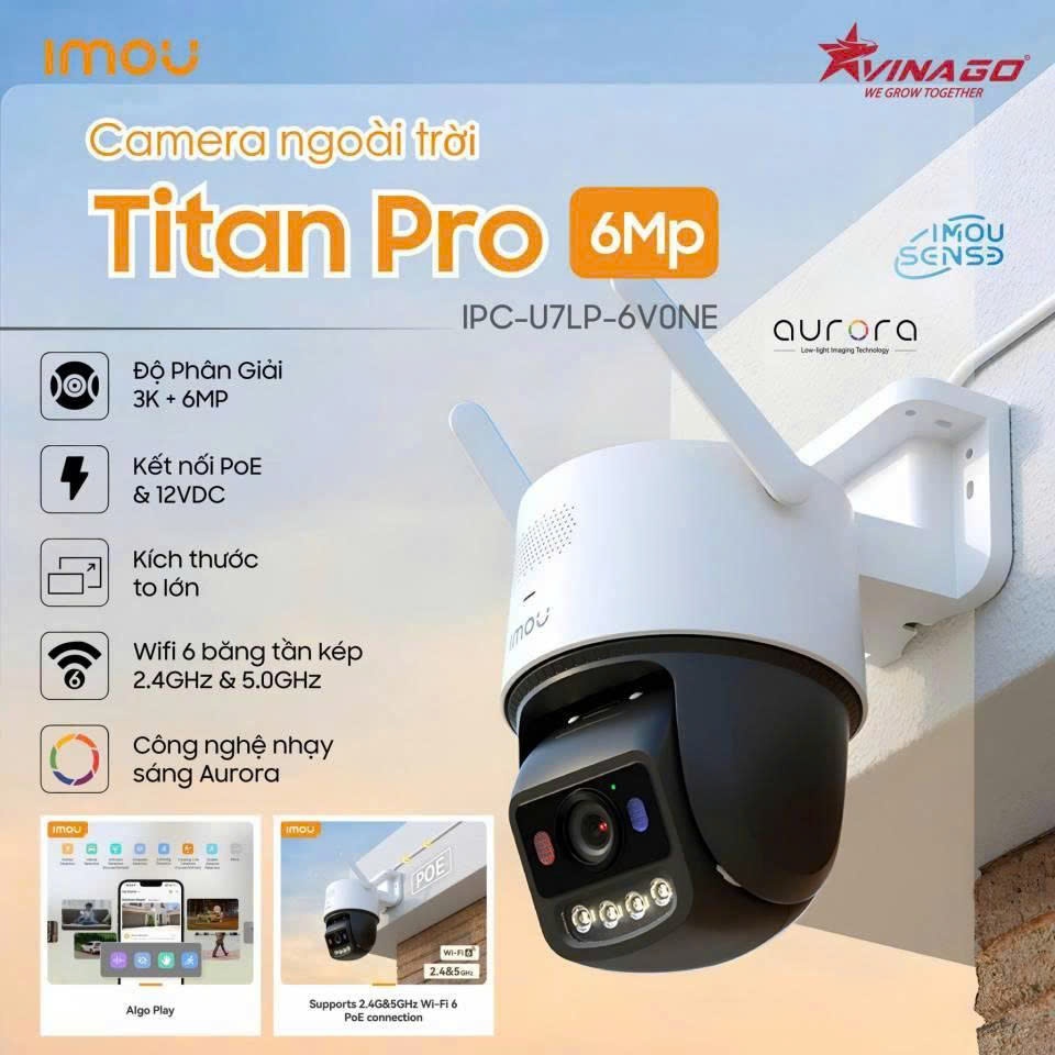 Camera IMOU ngoài trời Titan Pro - IPC-U7LP-6V0NE 6MP 3K+ hỗ trợ quay – quét (Pan & Tilt) toàn diện | BigBuy360 - bigbuy360.vn