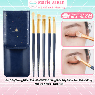  Set 5 Cọ Trang Điểm Mắt AMORTALS Lông Siêu Dày Mềm Tán Phấn Mỏng Mịn Tự Nhiên - Kèm Túi 