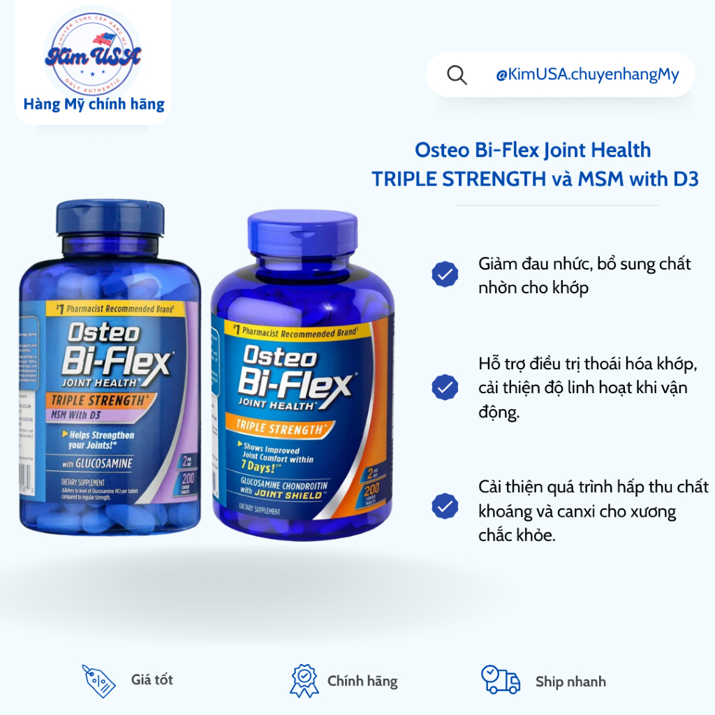 [HÀNG MỸ] Osteo Bi-Flex Joint Health bổ sung Glucosamine, Chondroitin, MSM, Collagen, HA (200 viên)
