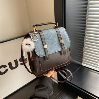 Balo nữ basic (kèm móc khóa) phối màu phong cách retro Hàn Quốc thời trang 2025