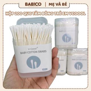 Tăm bông trẻ em Vcool kháng khuẩn ( hộp 200 que, 400 que lõi giấy) cho bé sơ sinh ngoáy tai, mũi hanhdecalkhosimebe