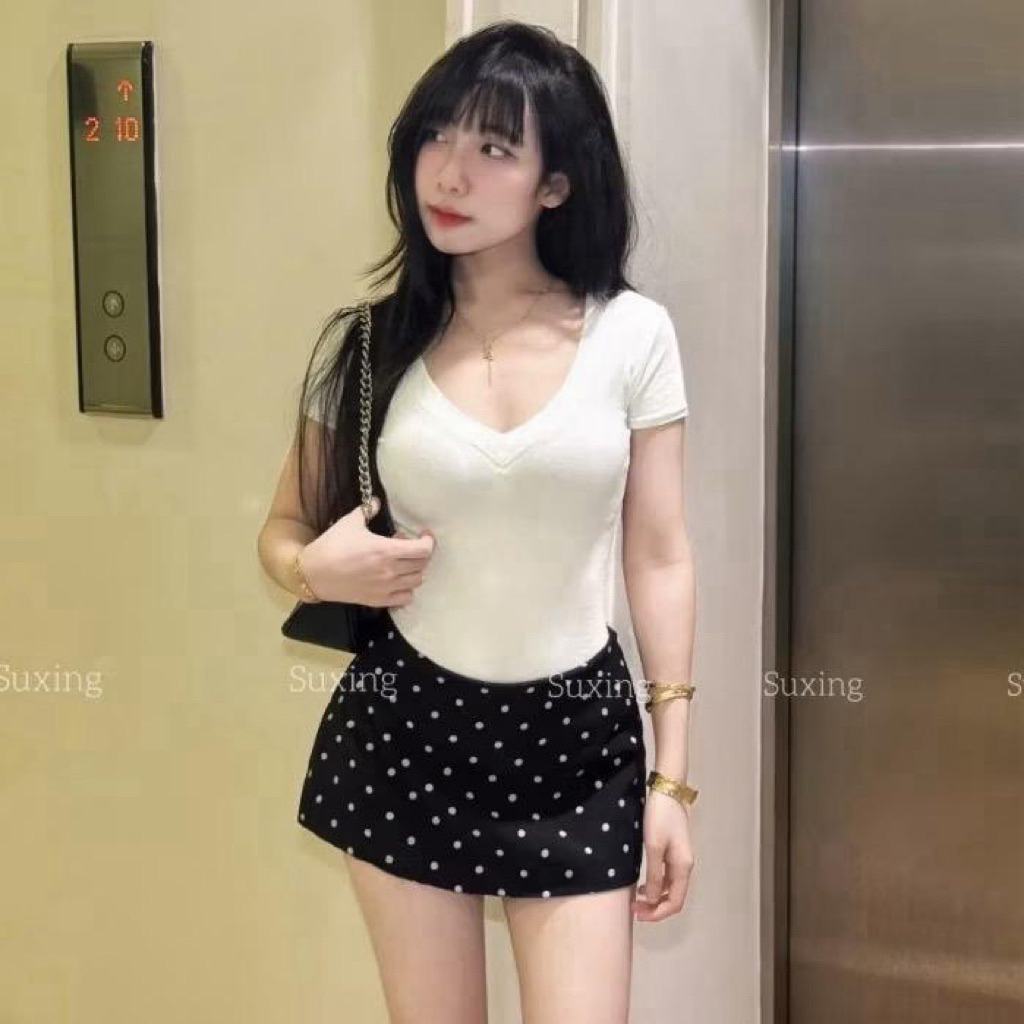 chân váy cạp trễ chấm bi dáng ngắn có bảo hộ 55-100kg | BigBuy360 - bigbuy360.vn