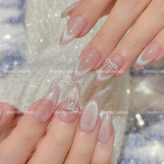  Nail Box Mắt mèo kim cương charm nơ thạch hồng nhẹ nhàng Embi.nailbox E204 