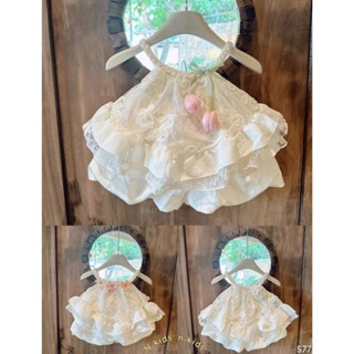 Bộ Cổ Yếm Tết Sam Ren Hoa Trắng Vivi Baby cho bé gái 7-17kg