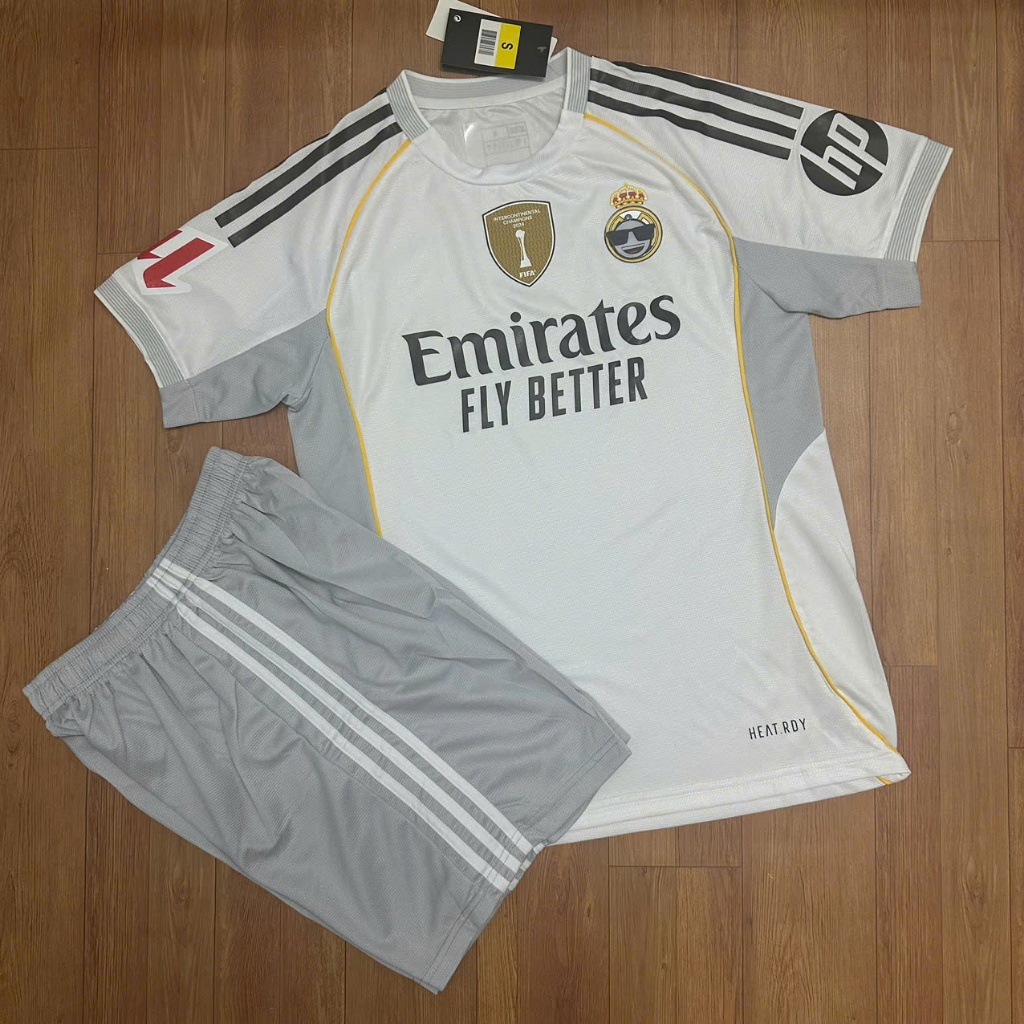 Bộ Quần Áo Bóng Đá CLB RM 2025/2026 Quần Xám Tay Laliga - Vải Polyester  Thái