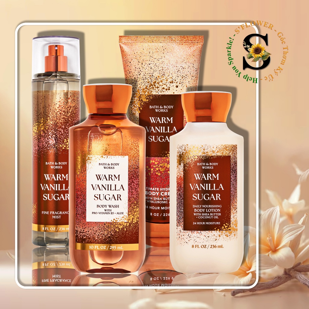 🍦 Warm Vanilla Sugar | Sản Phẩm Tắm Dưỡng Xịt Thơm Toàn Thân Lưu Hương Mịn Da Bath & Body Works
