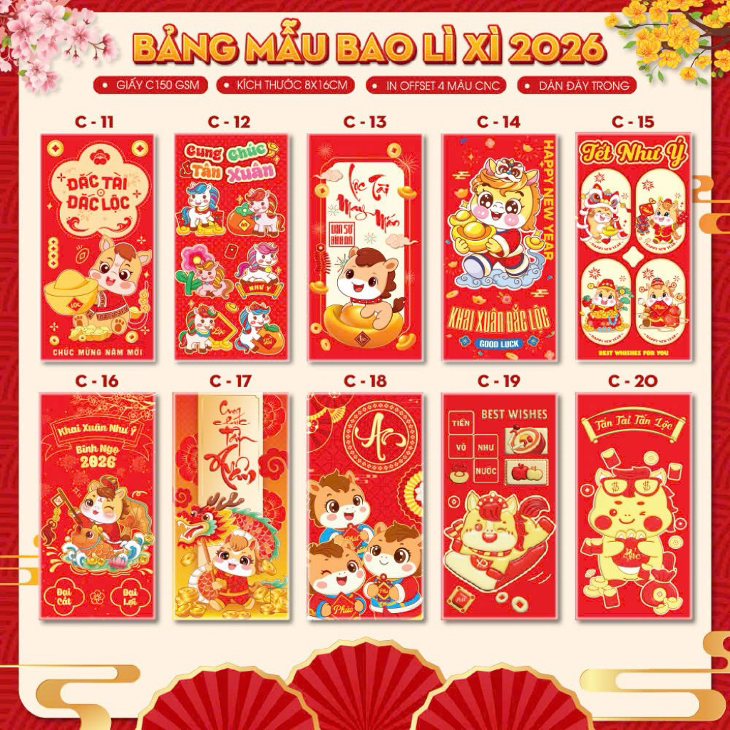 100 bao lì xì đủ mẫu, bao lì xì tết