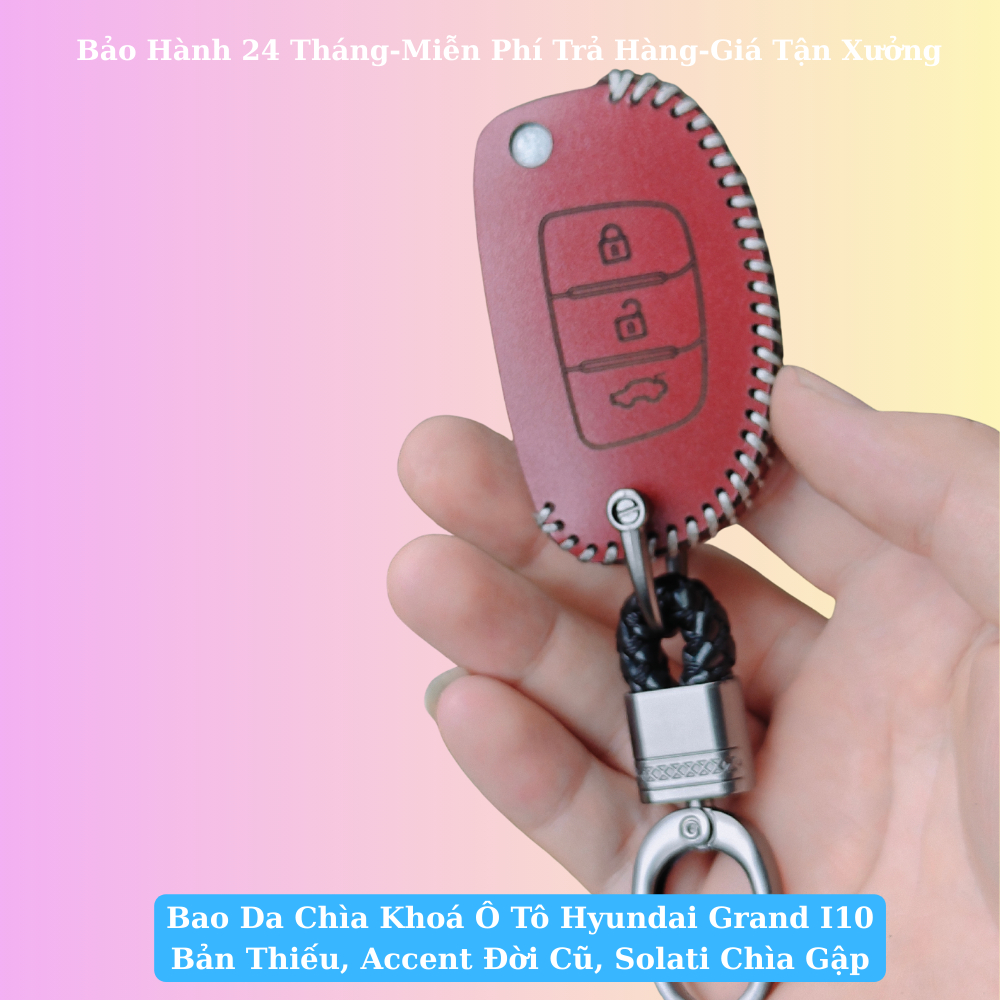 Bao da chìa khoá ô tô hyundai grand i10 bản thiếu, accent đời cũ, solati chìa gập bảo hành 2 năm