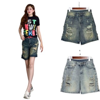  Quần Jeans Ngố Nữ Rách Trước Và Hai Bên Đùi Lai Cuốn Women Pants 