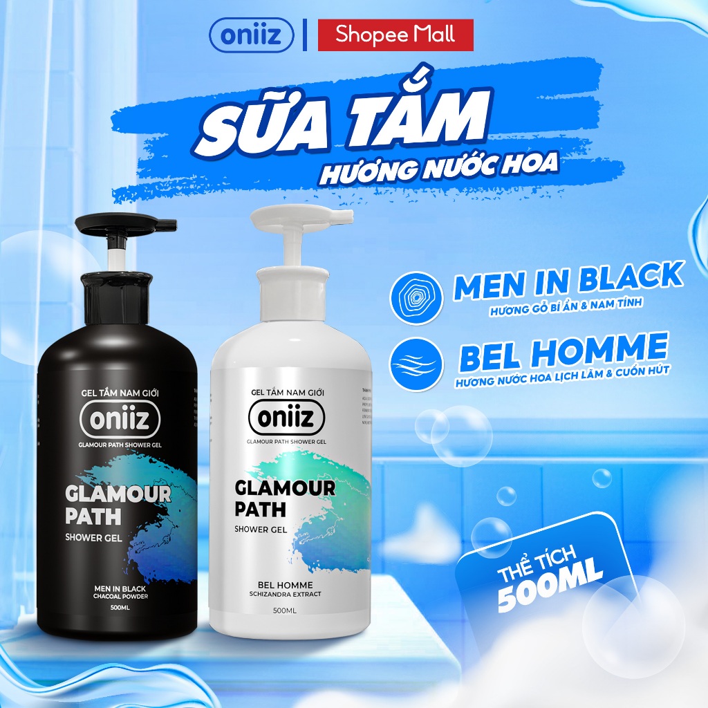 Sữa tắm hương nước hoa Oniiz, Gel tắm Bel Homme & Men In Black hương thơm hiện đại, nam tính 500ml