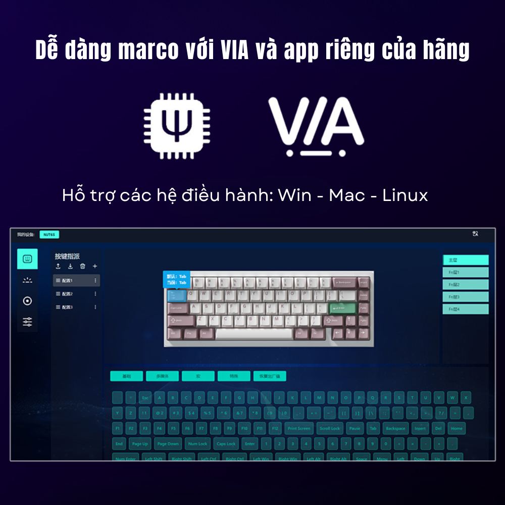 Bàn phím cơ 65% WEIKAV NUT65 – Khung nhôm CNC, PCB 1.6mm Non-Flex, 3 Mode, Gasket Mount, LED RGB, VIA APP, Hotswap | BigBuy360 - bigbuy360.vn