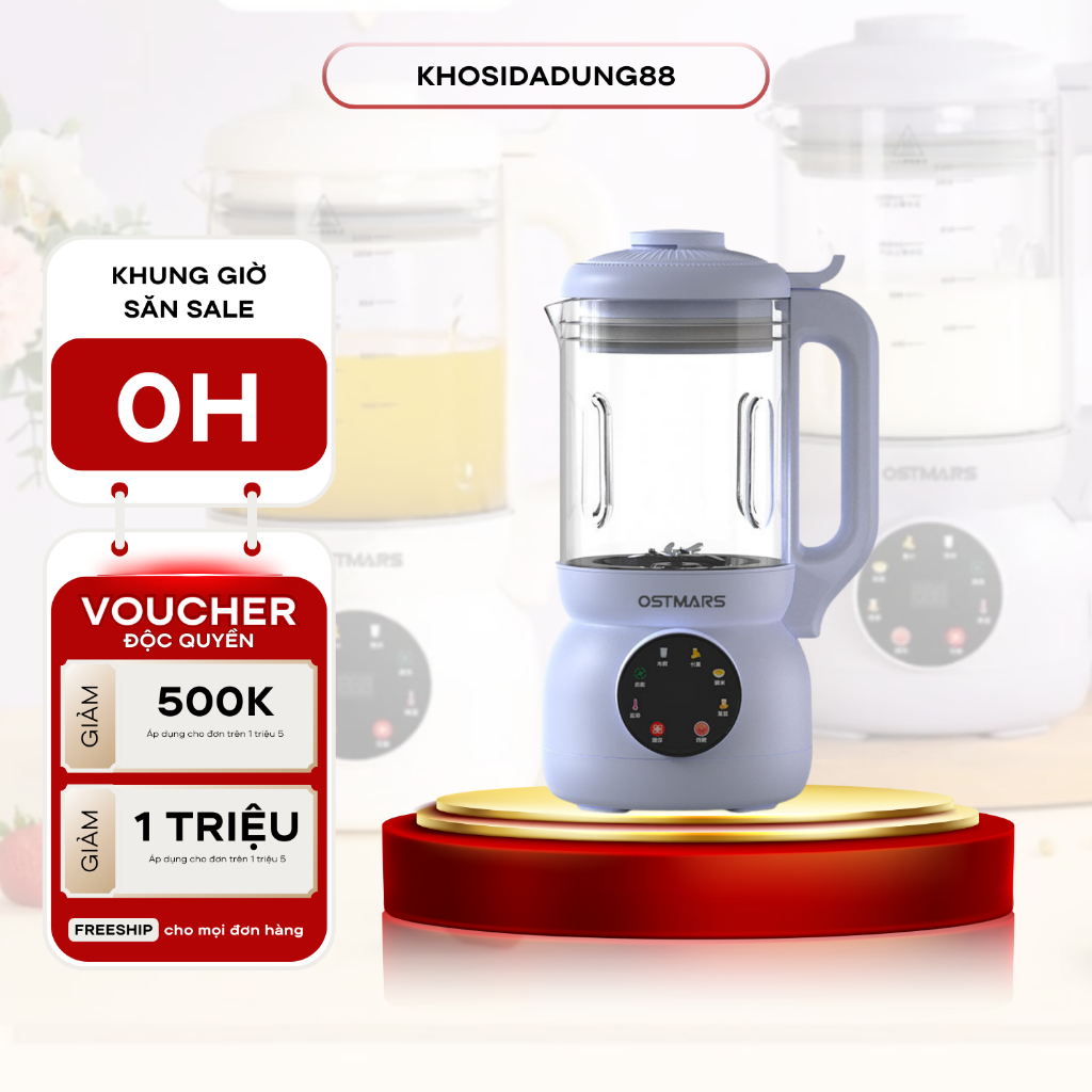 Máy Làm Sữa Hạt OSTMARS, Máy Nấu Sữa Hạt Dung Tích 1100ml Lưỡi Dao 10 Cánh (Bản Tiếng Việt)