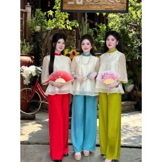 C18- SÉT ÁO TƠ babydoll kèm QUẦN chất chéo Hàn (áo 2 lớp) Đi DU XUÂN, đủ size SMLXL-Mijutore